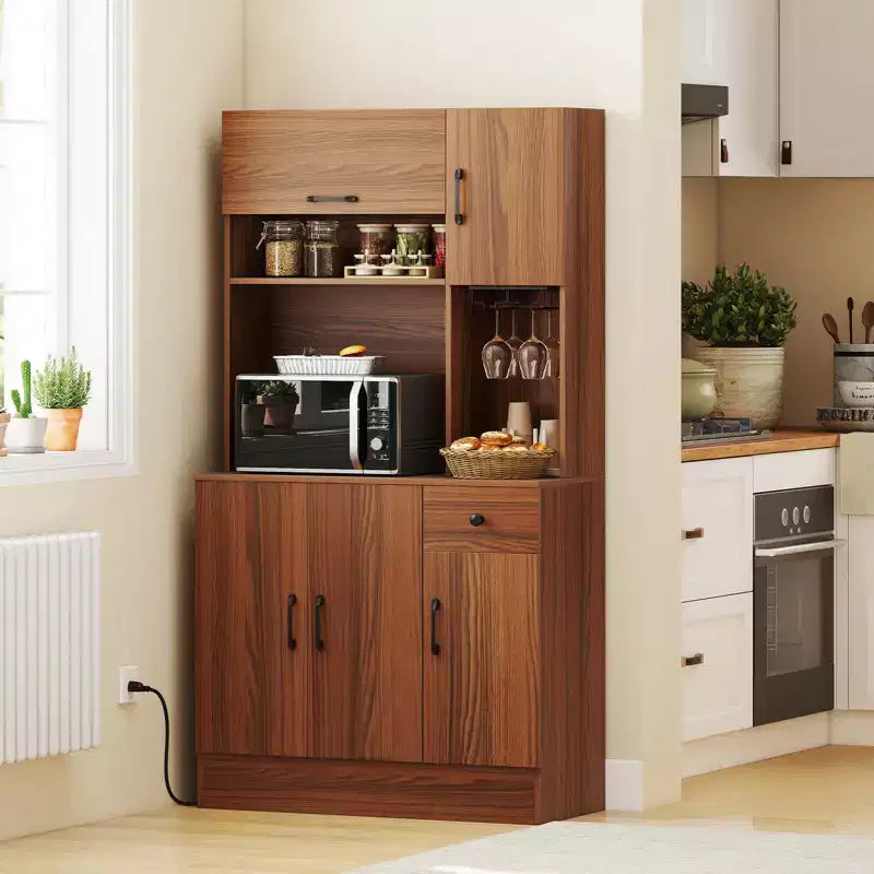 Meuble de rangement haut de cuisine 66 Pantry Cabinet avec station de charge Marron