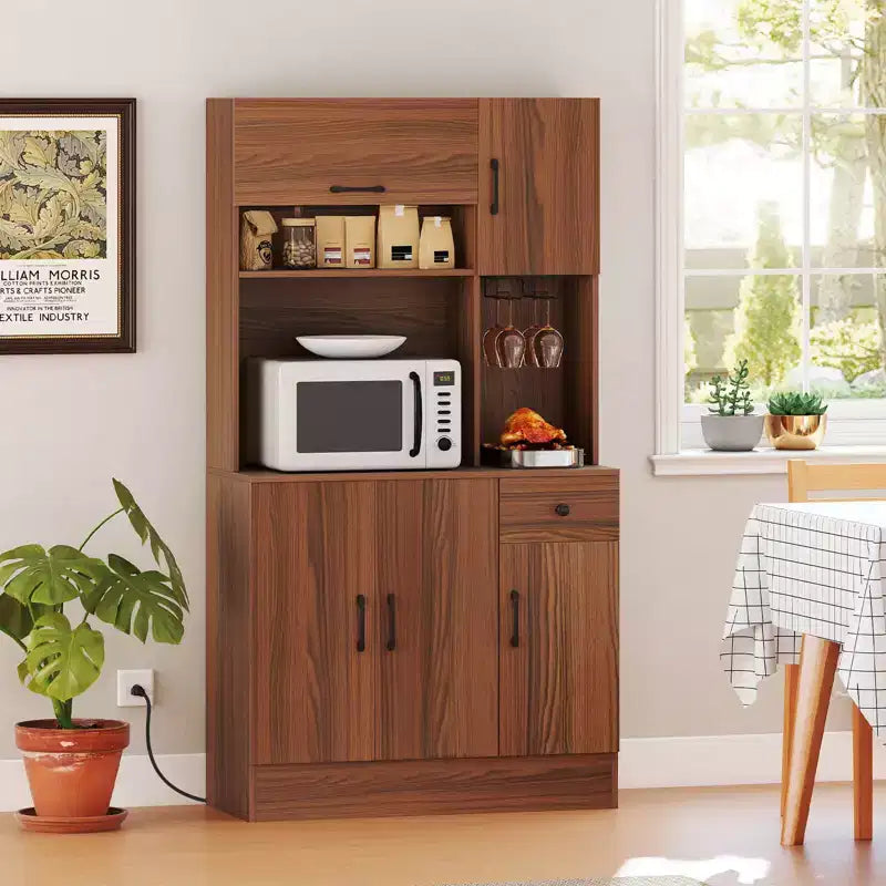 Meuble de rangement haut de cuisine 66 Pantry Cabinet avec station de charge Marron