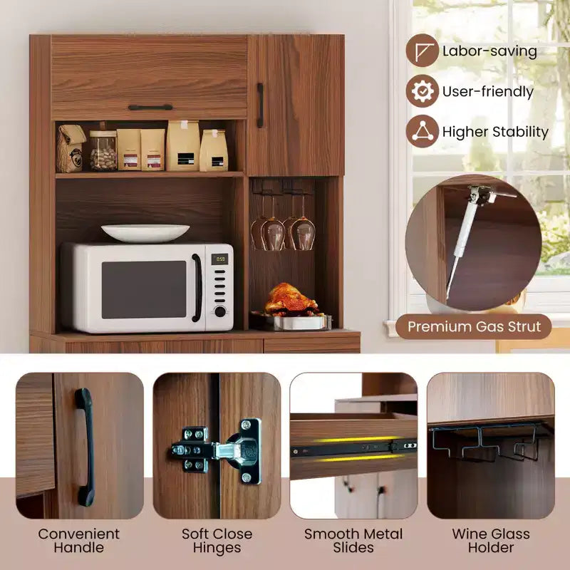 Meuble de rangement haut de cuisine 66 Pantry Cabinet avec station de charge Marron