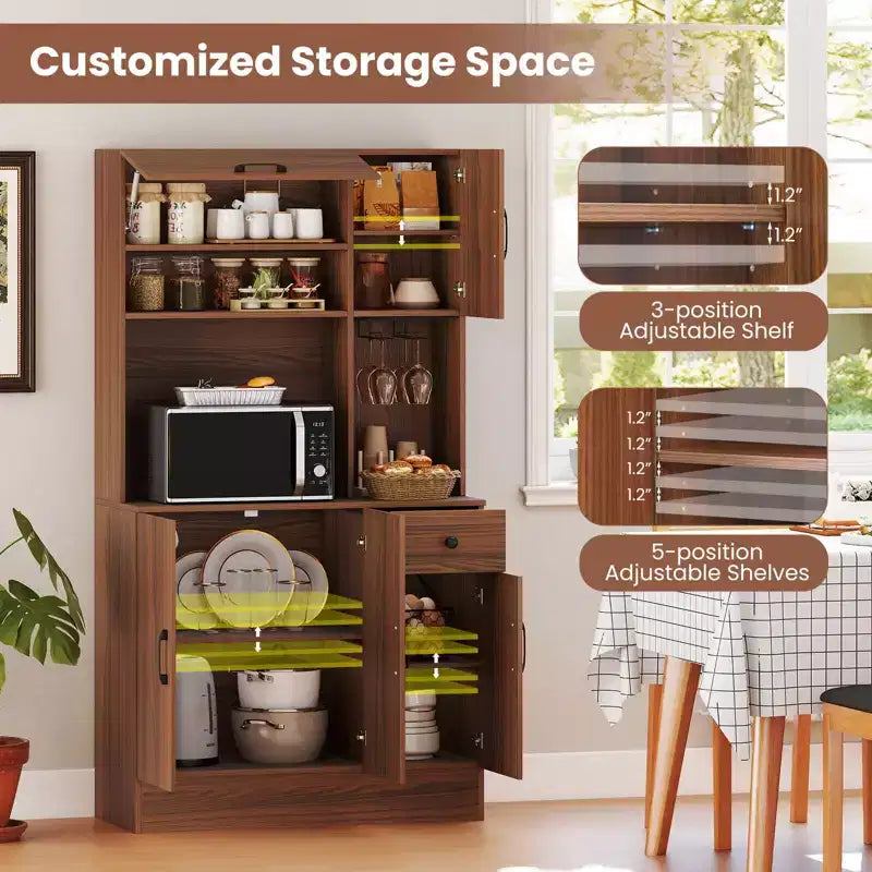 Meuble de rangement haut de cuisine 66 Pantry Cabinet avec station de charge Marron