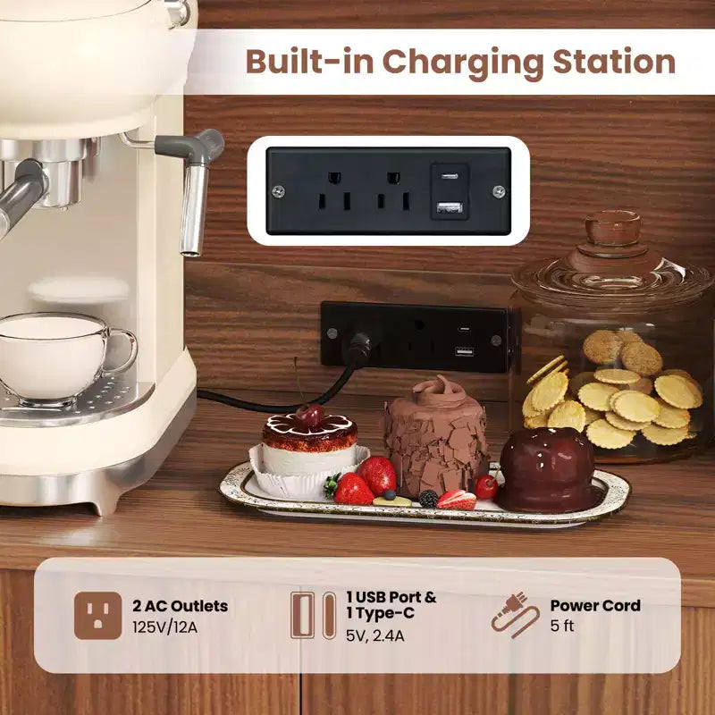 Meuble de rangement haut de cuisine 66 Pantry Cabinet avec station de charge Marron