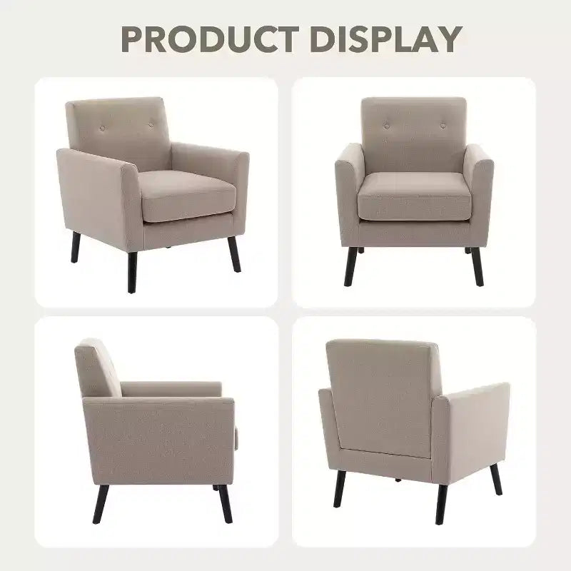 Fauteuil d'appoint en tissu avec pieds en bois, Fauteuil moderne du milieu du siècle pour salon, chambre, appartement