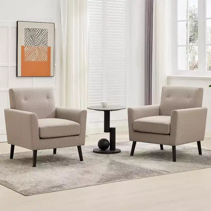 Fauteuil d'appoint en tissu avec pieds en bois, Fauteuil moderne du milieu du siècle pour salon, chambre, appartement