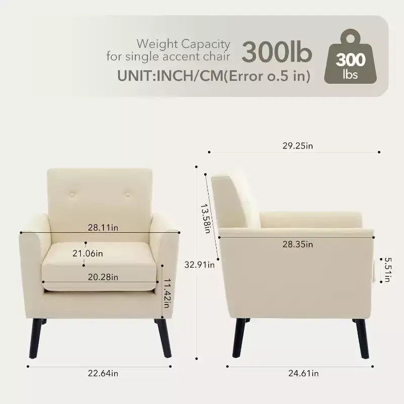 Fauteuil d'appoint en tissu avec pieds en bois, Fauteuil moderne du milieu du siècle pour salon, chambre, appartement