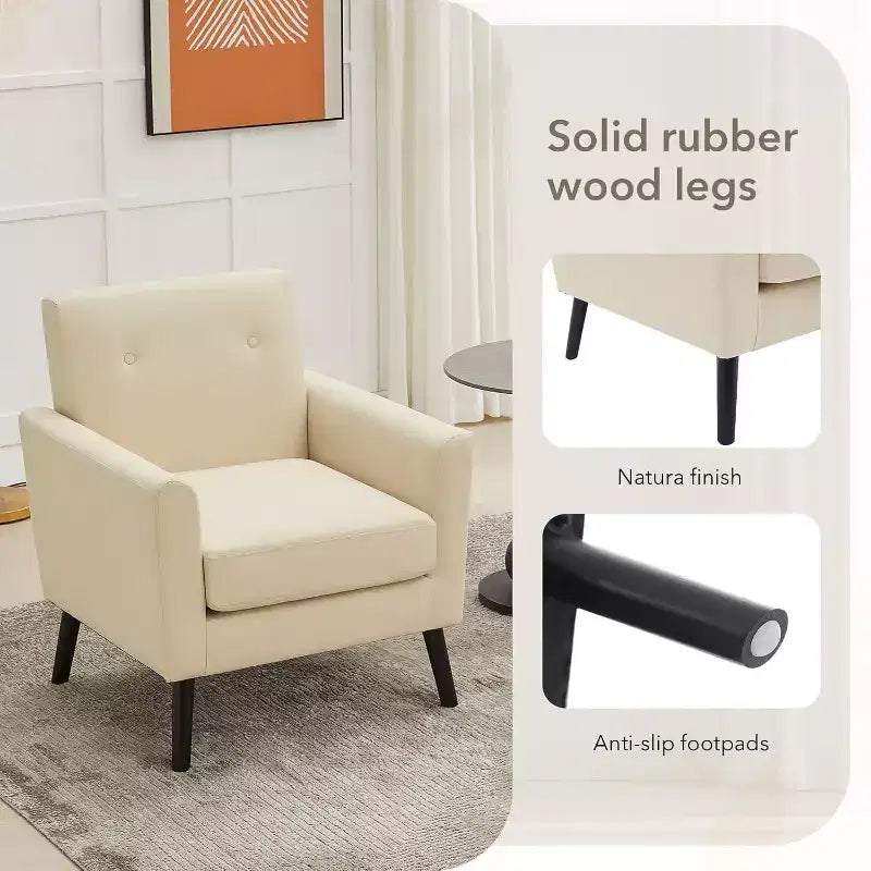 Fauteuil d'appoint en tissu avec pieds en bois, Fauteuil moderne du milieu du siècle pour salon, chambre, appartement