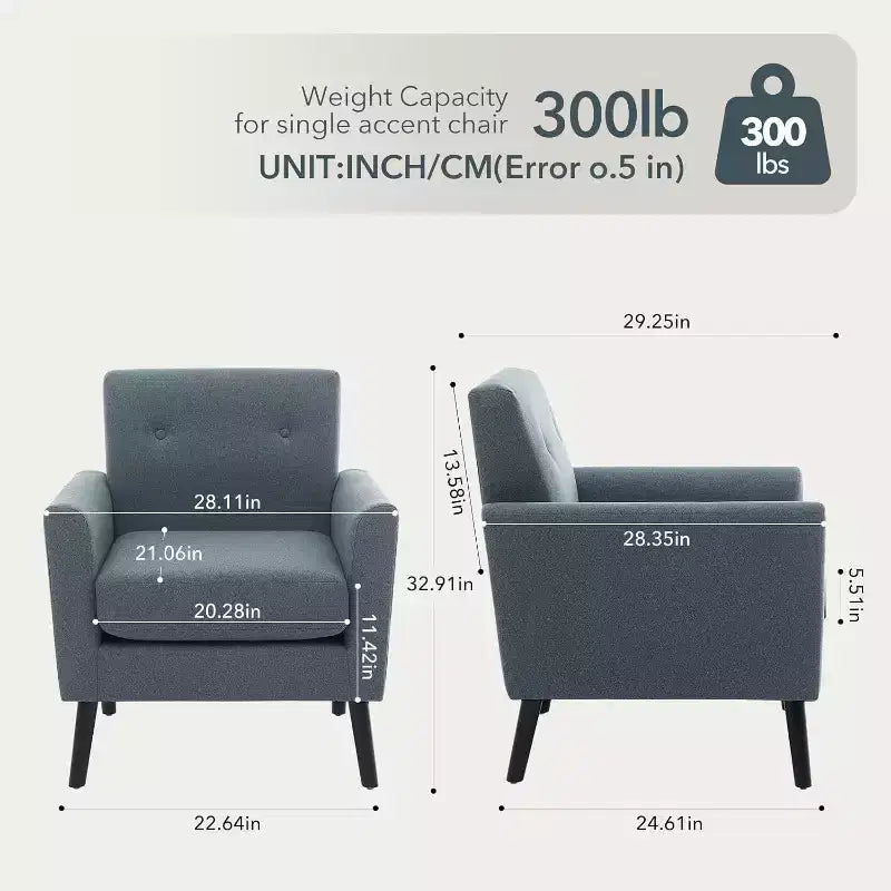 Fauteuil d'appoint en tissu avec pieds en bois, Fauteuil moderne du milieu du siècle pour salon, chambre, appartement