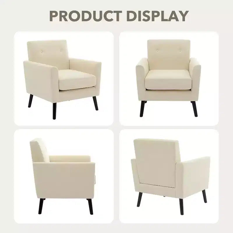 Fauteuil d'appoint en tissu avec pieds en bois, Fauteuil moderne du milieu du siècle pour salon, chambre, appartement