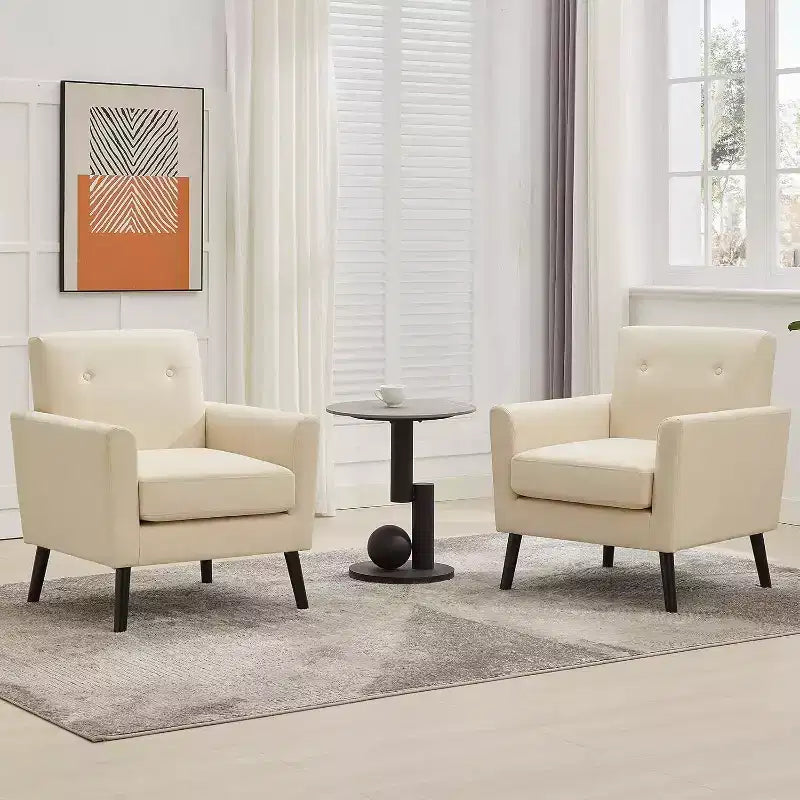 Fauteuil d'appoint en tissu avec pieds en bois, Fauteuil moderne du milieu du siècle pour salon, chambre, appartement