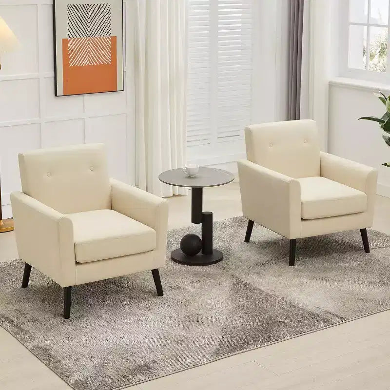 Fauteuil d'appoint en tissu avec pieds en bois, Fauteuil moderne du milieu du siècle pour salon, chambre, appartement
