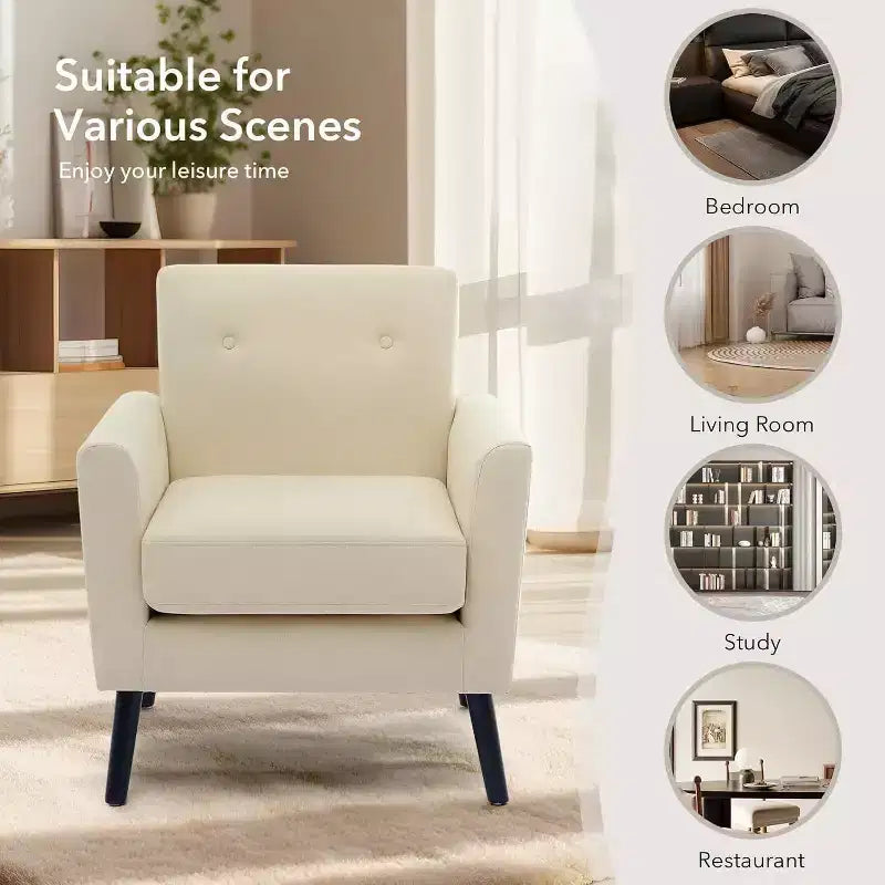 Fauteuil d'appoint en tissu avec pieds en bois, Fauteuil moderne du milieu du siècle pour salon, chambre, appartement