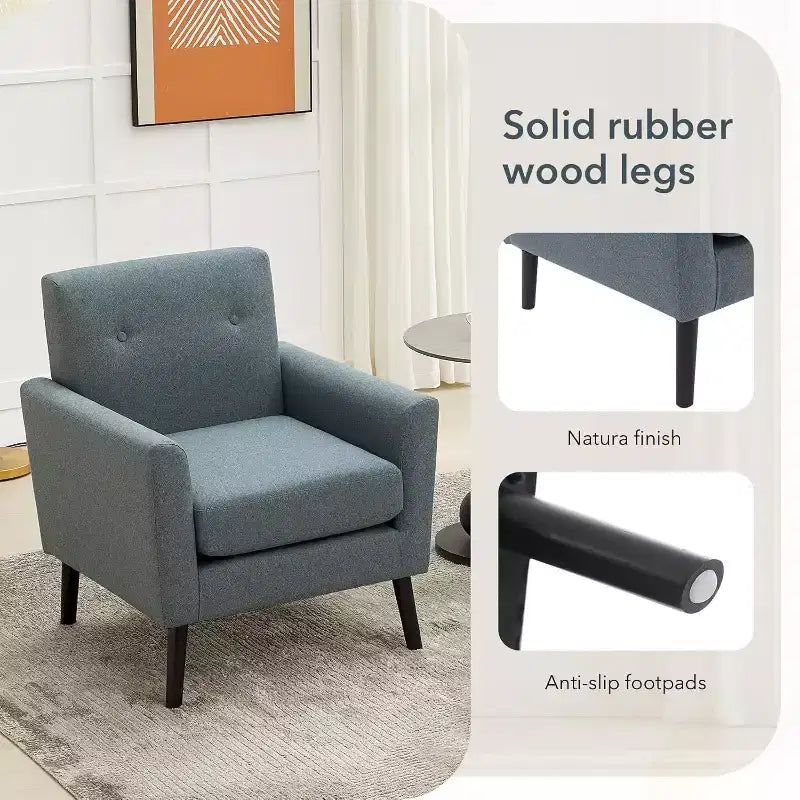 Fauteuil d'appoint en tissu avec pieds en bois, Fauteuil moderne du milieu du siècle pour salon, chambre, appartement