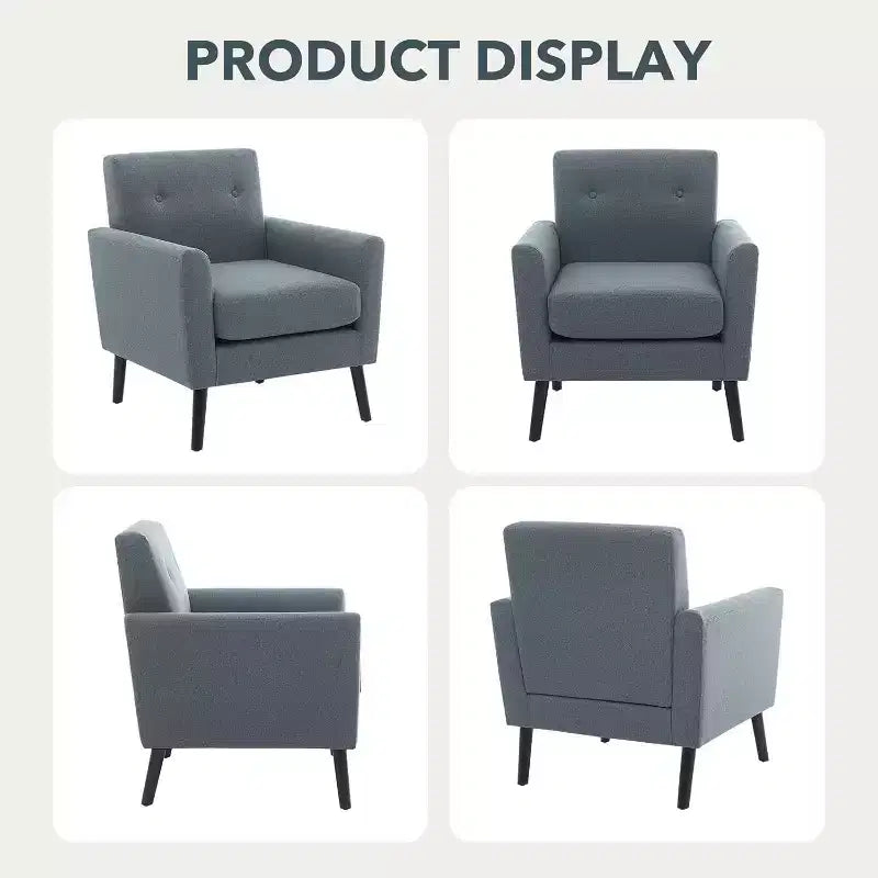 Fauteuil d'appoint en tissu avec pieds en bois, Fauteuil moderne du milieu du siècle pour salon, chambre, appartement