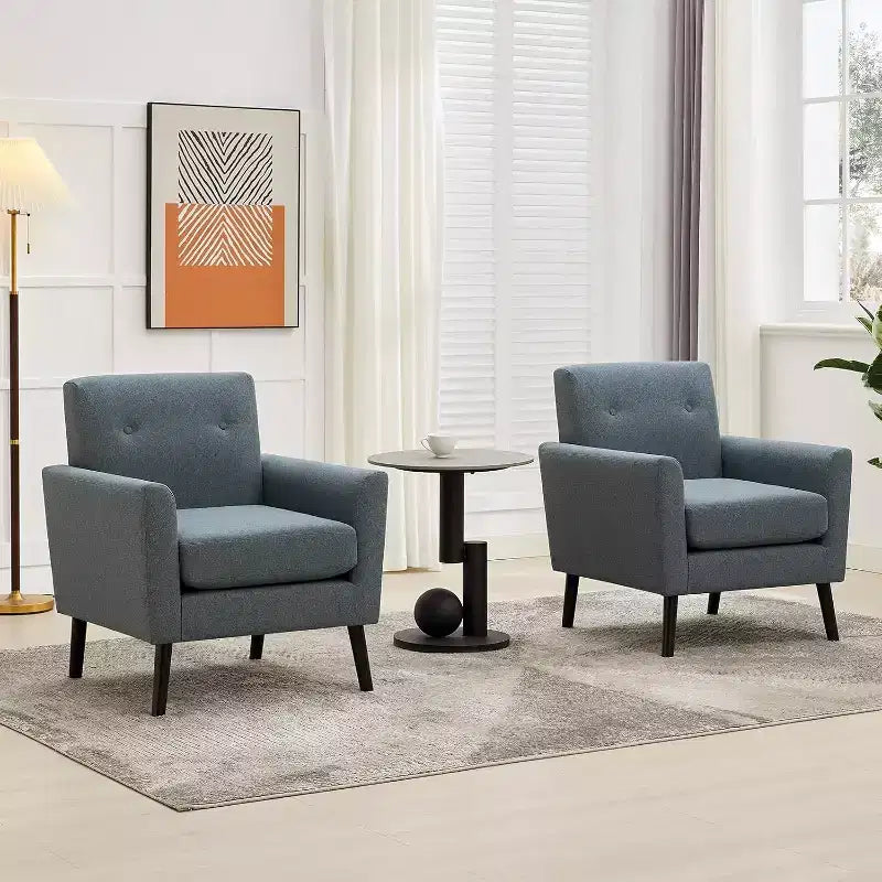 Fauteuil d'appoint en tissu avec pieds en bois, Fauteuil moderne du milieu du siècle pour salon, chambre, appartement