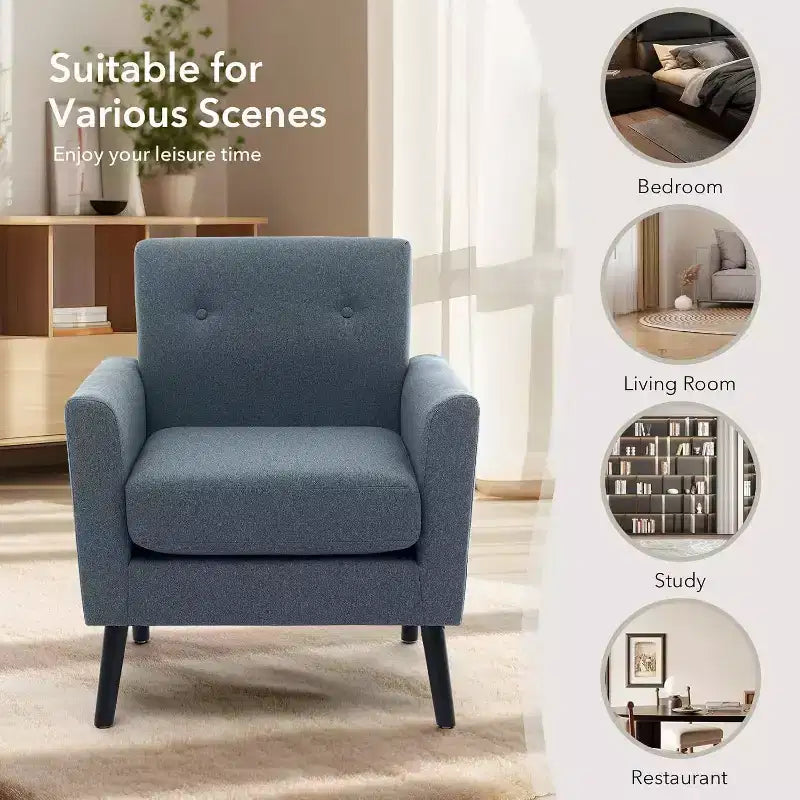 Fauteuil d'appoint en tissu avec pieds en bois, Fauteuil moderne du milieu du siècle pour salon, chambre, appartement