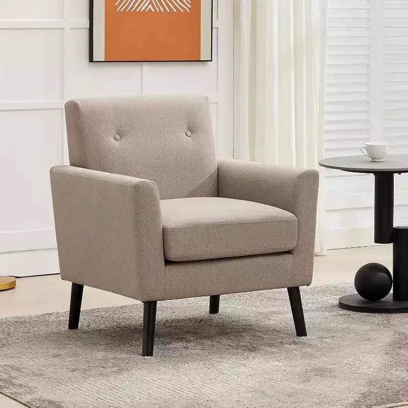 Fauteuil d'appoint en tissu avec pieds en bois, Fauteuil moderne du milieu du siècle pour salon, chambre, appartement