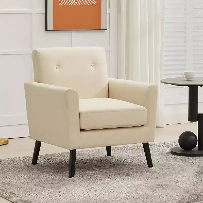 Fauteuil d'appoint en tissu avec pieds en bois, Fauteuil moderne du milieu du siècle pour salon, chambre, appartement