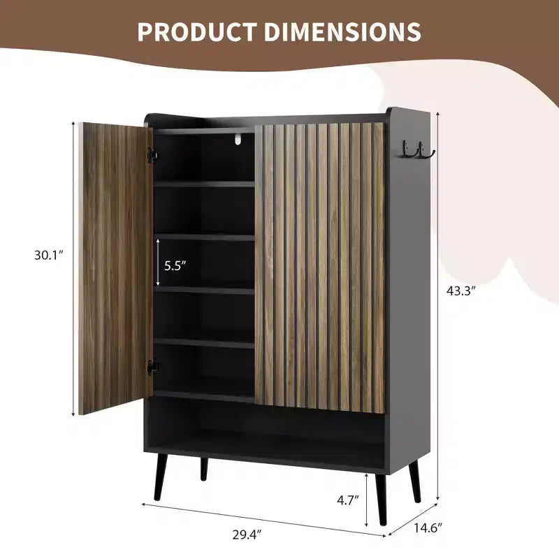 Grand meuble à chaussures de 109 cm de haut avec 2 portes, meuble de rangement pour chaussures d'entrée à 6 niveaux avec étagères réglables