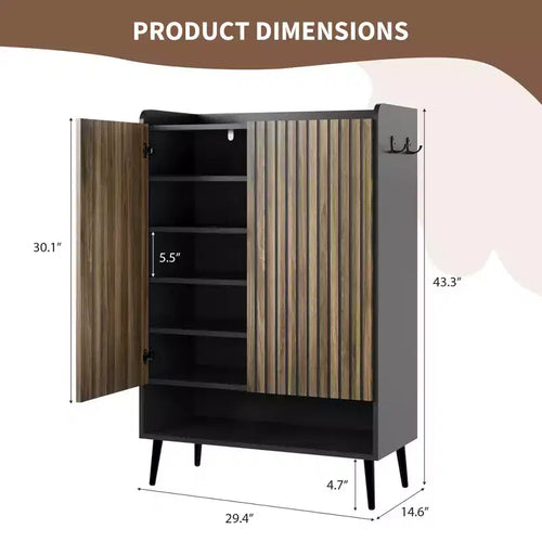 Grand meuble à chaussures de 109 cm de haut avec 2 portes, meuble de rangement pour chaussures d'entrée à 6 niveaux avec étagères réglables