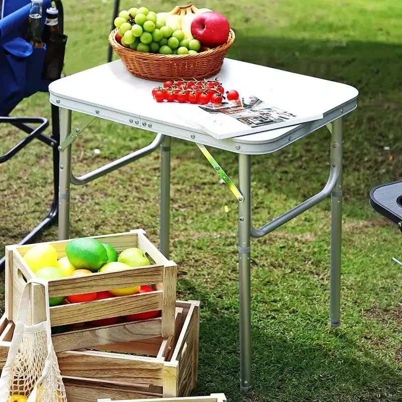 Table de camping pliante en aluminium 24x17 avec plateau en MDF, hauteur réglable (9C23) et table portable légère pour l'intérieur/l'extérieur, les pique-niques à la plage