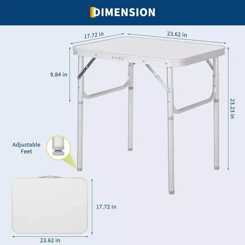 Table de camping pliante en aluminium 24x17 avec plateau en MDF, hauteur réglable (9C23) et table portable légère pour l'intérieur/l'extérieur, les pique-niques à la plage