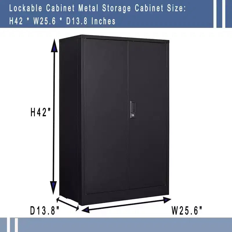 Armoire de rangement en métal, armoire de rangement de 42 pouces avec 2 étagères réglables et 2 portes verrouillables pour bureau, garage, maison