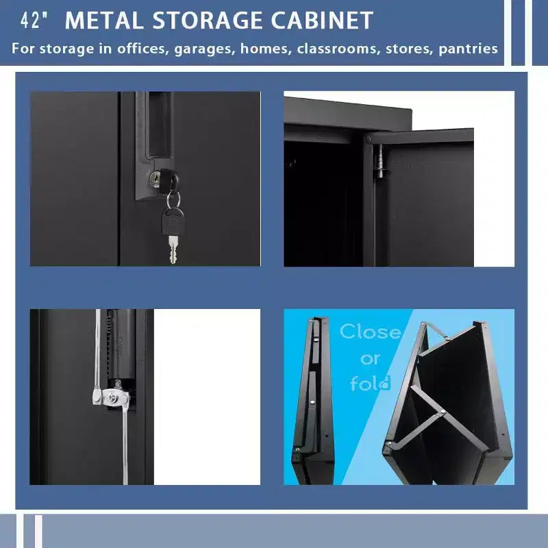 Armoire de rangement en métal, armoire de rangement de 42 pouces avec 2 étagères réglables et 2 portes verrouillables pour bureau, garage, maison
