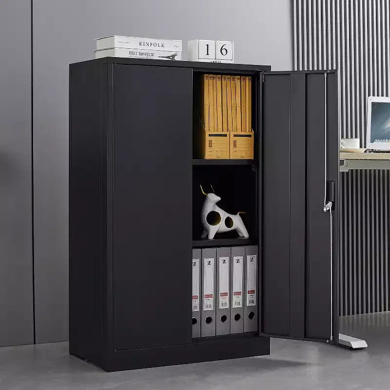 Armoire de rangement en métal, armoire de rangement de 42 pouces avec 2 étagères réglables et 2 portes verrouillables pour bureau, garage, maison