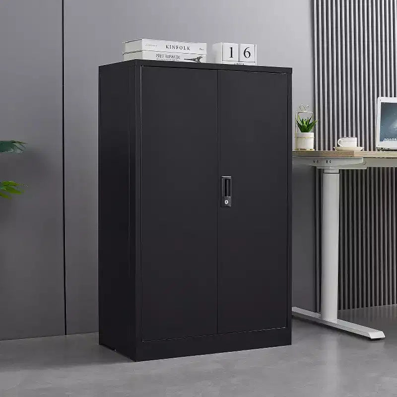 Armoire de rangement en métal, armoire de rangement de 42 pouces avec 2 étagères réglables et 2 portes verrouillables pour bureau, garage, maison
