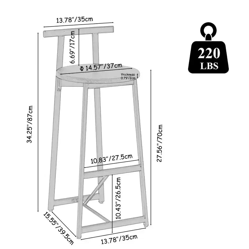Tabourets de bar en métal hauteur comptoir avec dossier pour salle à manger pub Noir Blanc