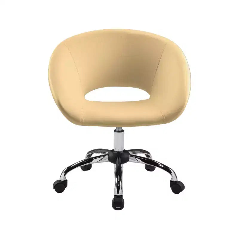 HomeRoots Beige and Silver Faux Leather Adjustable Height Swivel Rolling Office Chair