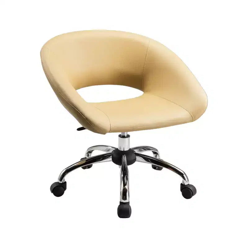 Fauteuil de bureau pivotant et roulant en similicuir beige et argenté, réglable en hauteur