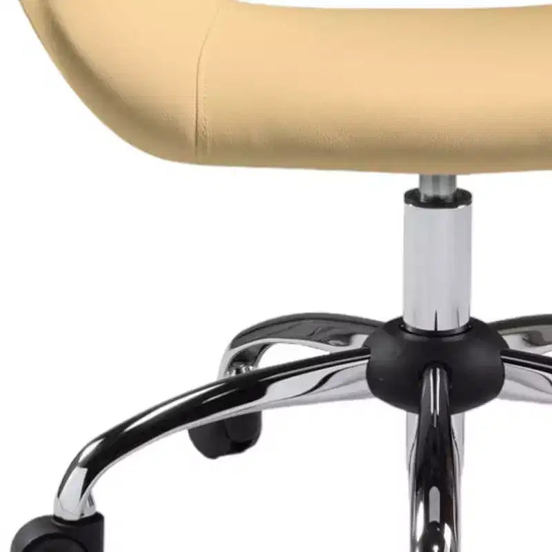 Fauteuil de bureau pivotant et roulant en similicuir beige et argenté, réglable en hauteur